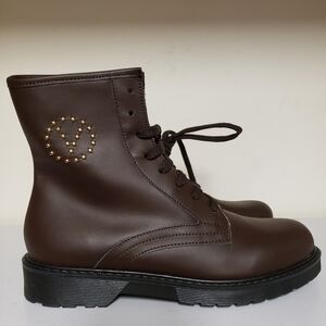 Valentino By Mario Leather Brown Combat Boots